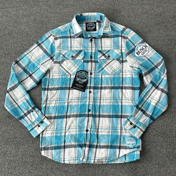 Angry Minnow Vintage Other - Busch Light Shirt Mens Medium Blue Plaid Flannel Angry Minnow Vintage‎ Beer Logo